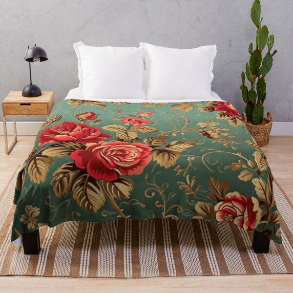 Item preview, Italian Green Brocade Pattern with Red Roses designed and sold by HausKatz.