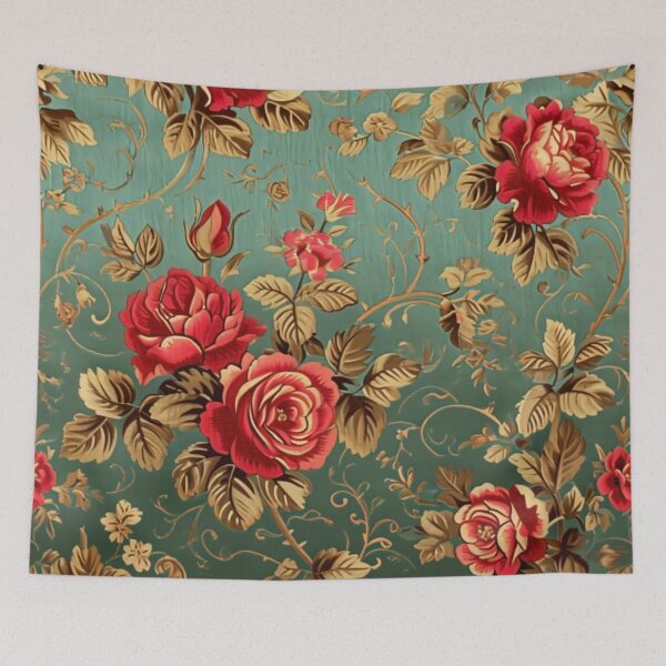 Item preview, Italian Green Brocade Pattern with Red Roses designed and sold by HausKatz.