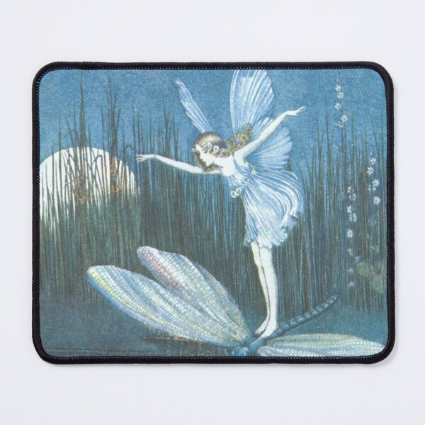 Item preview, Fairy on a Huge Dragonfly Vintage Watercolor by Outhwaite designed and sold by ElegantTeaTime.