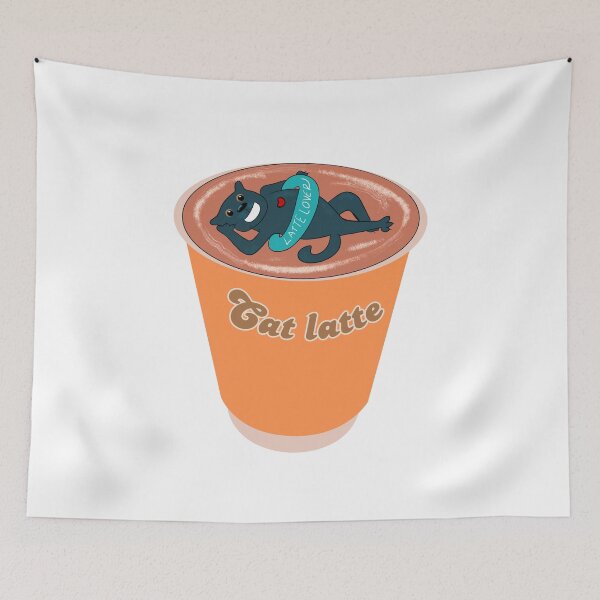 Item preview, Cat latte, cute black cat in a rubber ring lying in a cup of latte designed and sold by BigfeetLittlepaws.