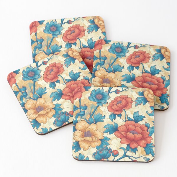 Item preview, Chinese Pattern - Qipao Red and Blue Flowers designed and sold by HausKatz.