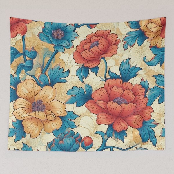 Item preview, Chinese Pattern - Qipao Red and Blue Flowers designed and sold by HausKatz.