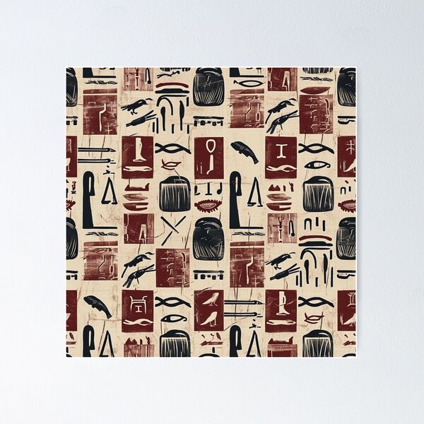 Item preview, Egyptian Pattern - Red Hieroglyph Motif designed and sold by HausKatz.