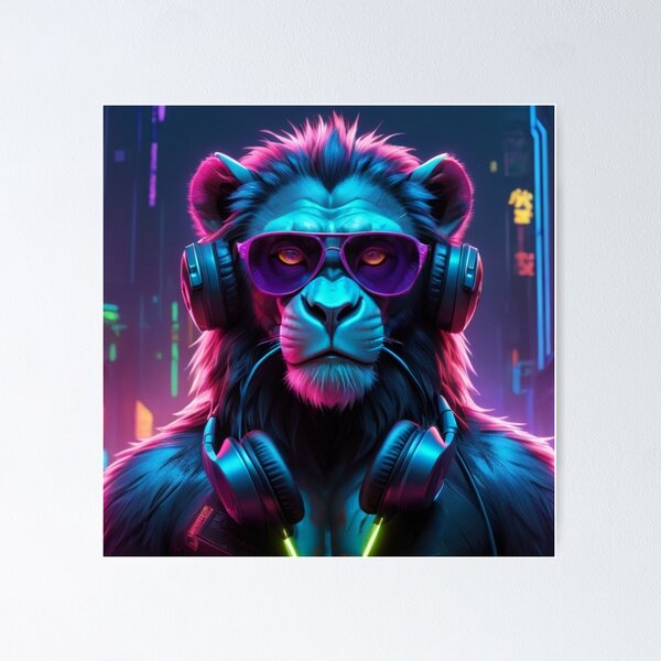 Item preview, Sports monkey in neon lights designed and sold by ejkaterina.