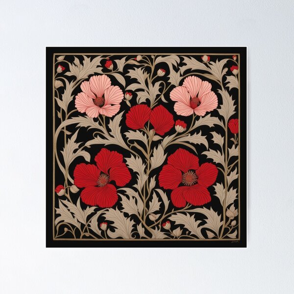 Item preview, Art Nouveau Floral Pattern Collection #1 - Red Bleeding Heart Flowers #33 designed and sold by elektronen.
