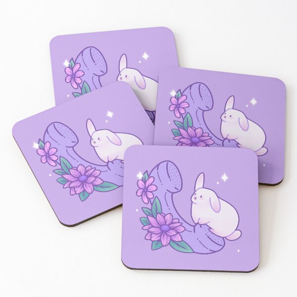 Item preview, Cute Bunny Talking on Purple Telephone with Pink Flowers designed and sold by JumpingRabbits.