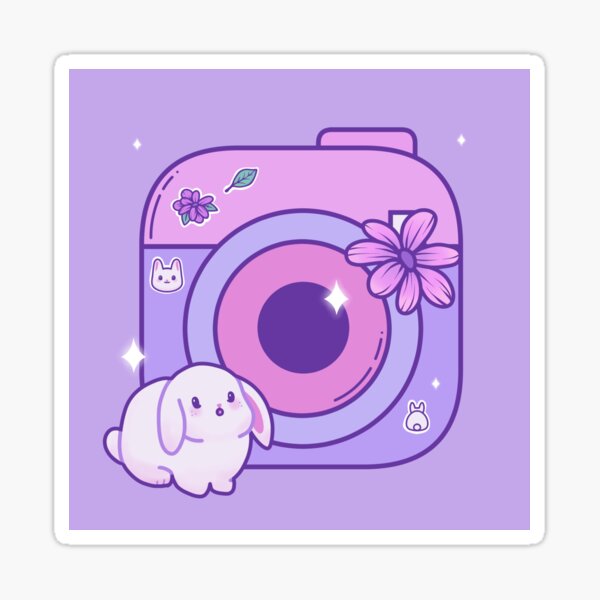 Item preview, Purple Camera Cute Bunny Flower and Stickers on Pink and Lilac designed and sold by JumpingRabbits.