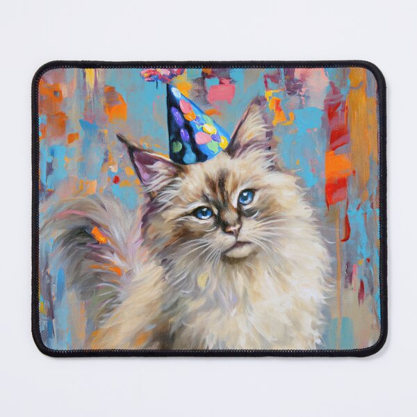 Item preview, Birman Cat with Birthday Cake and Party Hat in painted style designed and sold by OddCorro.