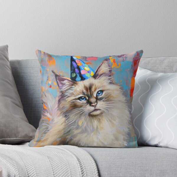 Item preview, Birman Cat with Birthday Cake and Party Hat in painted style designed and sold by OddCorro.