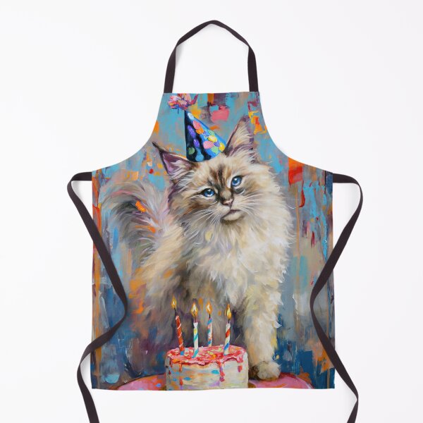 Item preview, Birman Cat with Birthday Cake and Party Hat in painted style designed and sold by OddCorro.