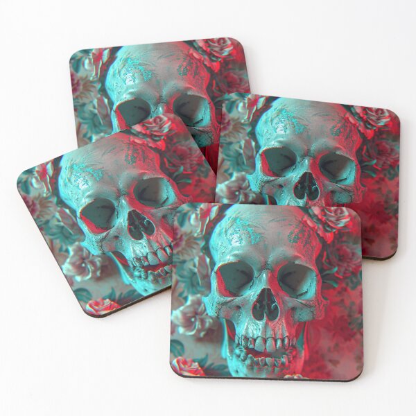 Item preview, Floral Afterlife - Anaglyph Skull on Vintage Florals Art Print designed and sold by Nicholas Panek.