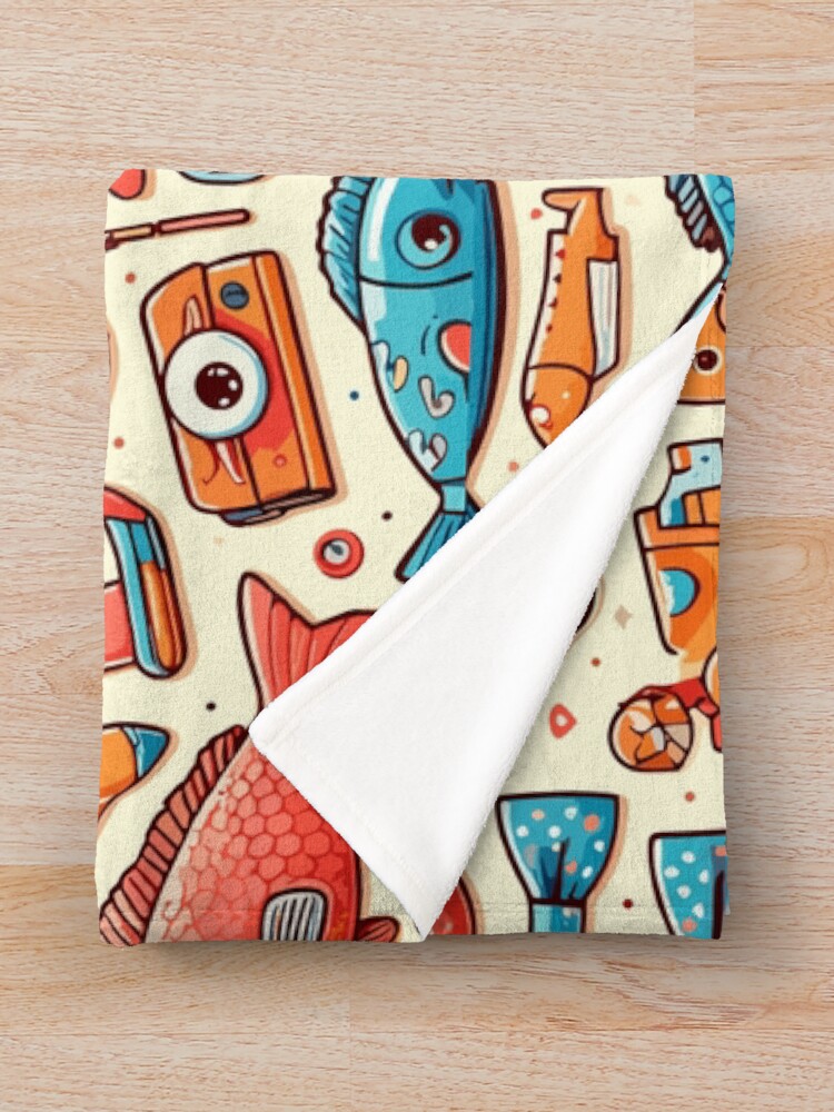Thumbnail 3 of 6, Throw Blanket, Preppy Fish Pattern designed and sold by Designowner.