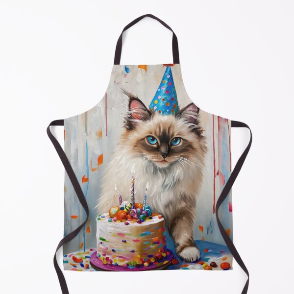 Item preview, Cute Birman Cat with Birthday Cake and Party Hat in painted style designed and sold by OddCorro.