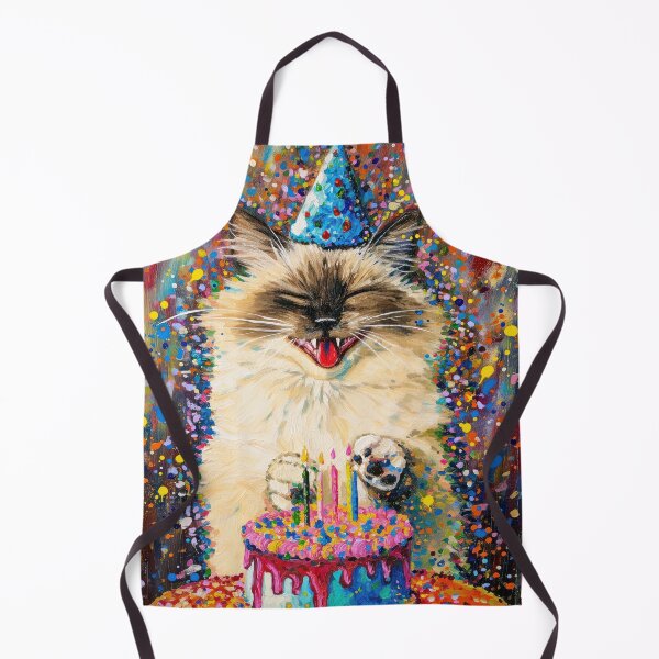 Item preview, Happy Birman Cat with Birthday Cake and Party Hat in painted style designed and sold by OddCorro.