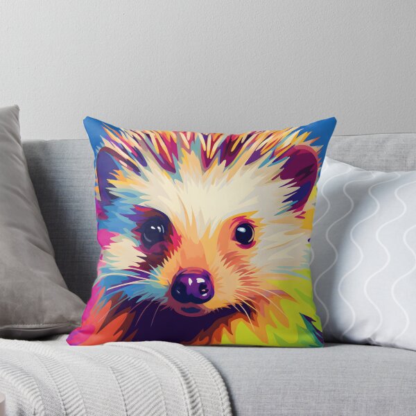 Item preview, Hedgehog portrait art. animal colorful. Animal throw pillow.  designed and sold by formform.