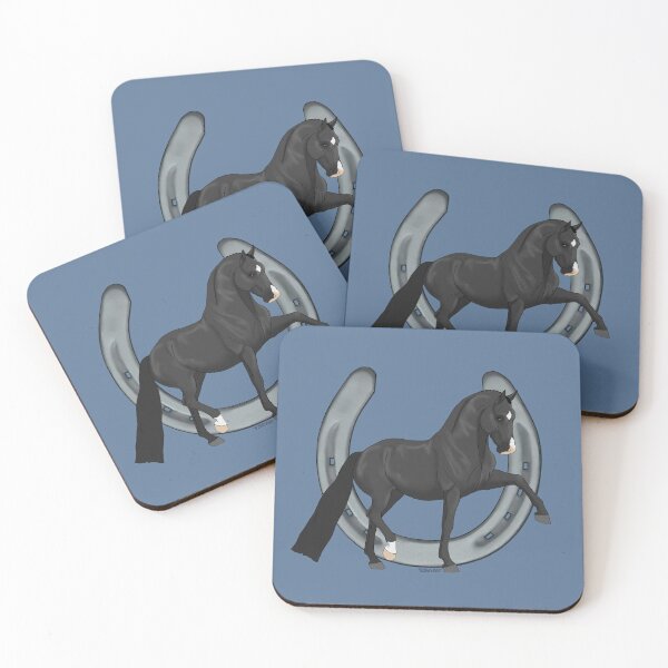 Item preview, Trotting Black Warmblood Horse with Horseshoe designed and sold by DappledMoon.