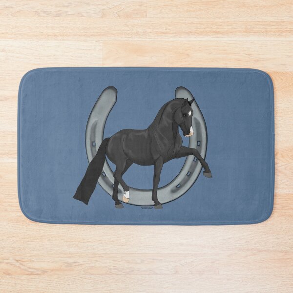 Item preview, Trotting Black Warmblood Horse with Horseshoe designed and sold by DappledMoon.
