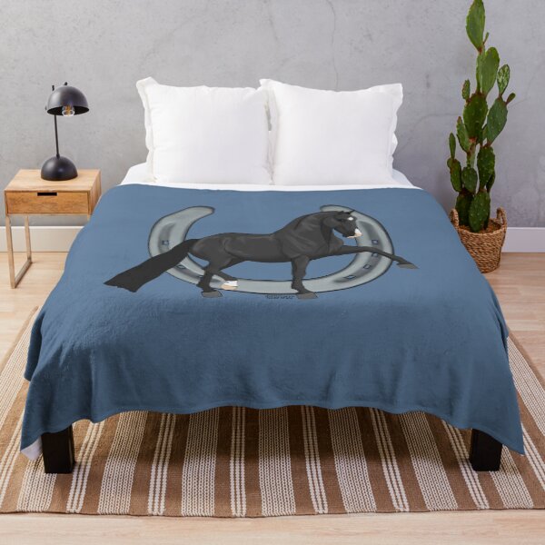 Item preview, Trotting Black Warmblood Horse with Horseshoe designed and sold by DappledMoon.