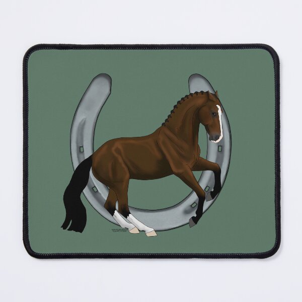 Item preview, Bay Warmblood Horse Performing Canter Pirouette with Horseshoe designed and sold by DappledMoon.