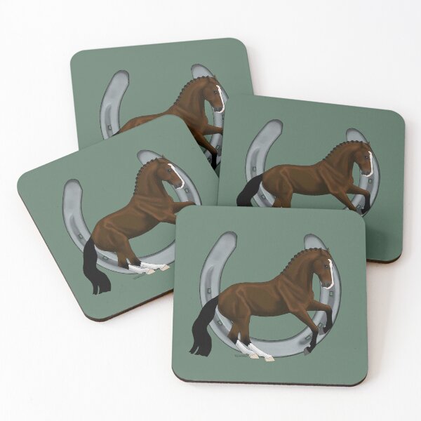 Item preview, Bay Warmblood Horse Performing Canter Pirouette with Horseshoe designed and sold by DappledMoon.