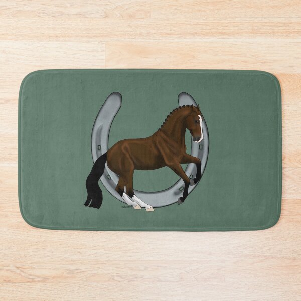 Item preview, Bay Warmblood Horse Performing Canter Pirouette with Horseshoe designed and sold by DappledMoon.