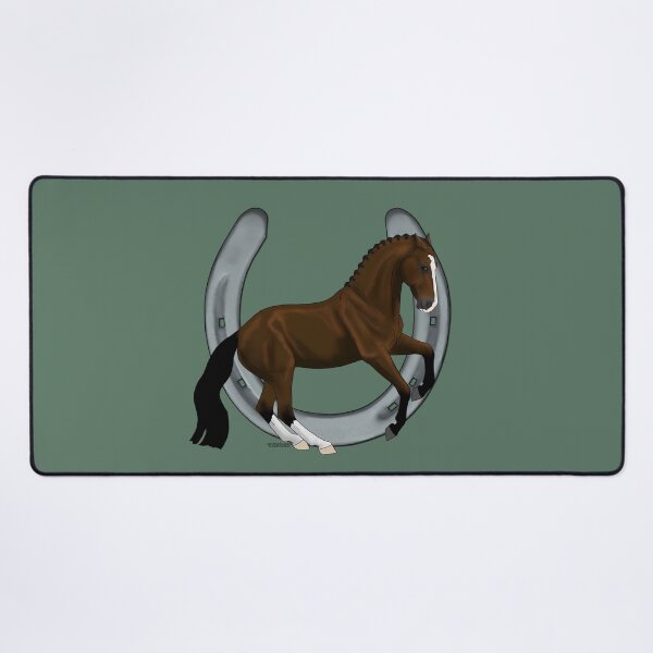 Item preview, Bay Warmblood Horse Performing Canter Pirouette with Horseshoe designed and sold by DappledMoon.