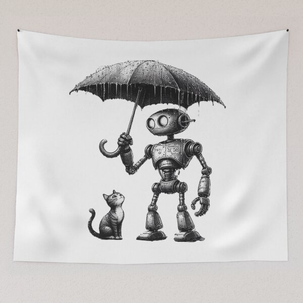 Aperçu de l'œuvre Robot sous la pluie - Cyberpunk mignon créée et vendue par joejiing.