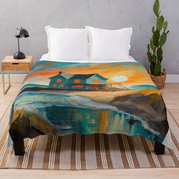 Item preview, Painting of a beach house at sunset designed and sold by fotofeast.