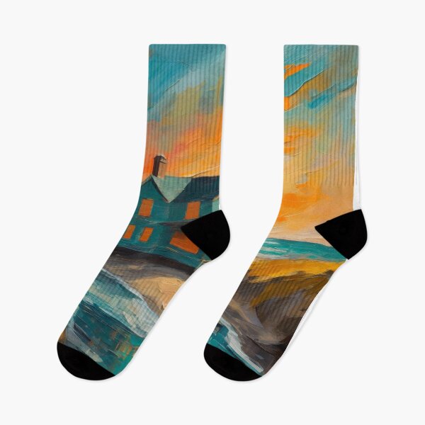 Item preview, Painting of a beach house at sunset designed and sold by fotofeast.