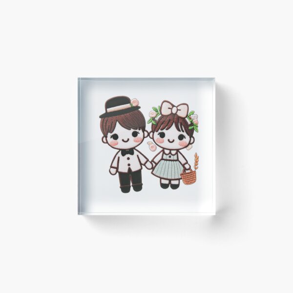 Item preview, Cute Couple Embroidery Illustration Print  designed and sold by Vaidustock.