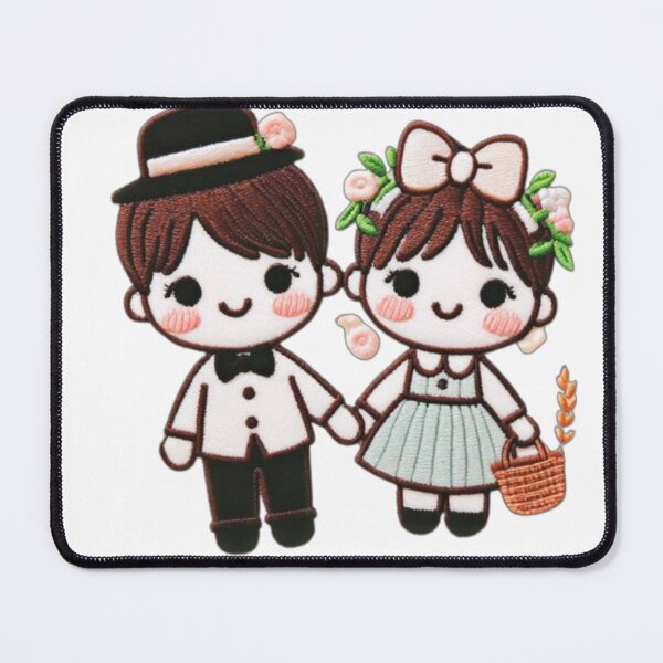 Item preview, Cute Couple Embroidery Illustration Print designed and sold by Vaidustock.