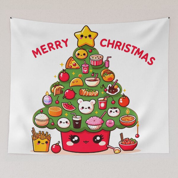 Item preview, Lindo árbol de Navidad de comida japonesa Kawaii con texto "Feliz Navidad" - 5 designed and sold by StellaArtz.