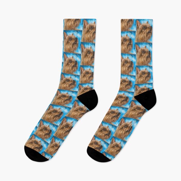 Item preview, Painting of a Brown Yorkshire Terrier Looking Up With a Cute Facial Expression on Blue Background designed and sold by ibadishi.