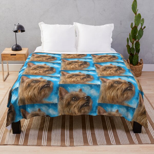 Item preview, Painting of a Brown Yorkshire Terrier Looking Up With a Cute Facial Expression on Blue Background designed and sold by ibadishi.