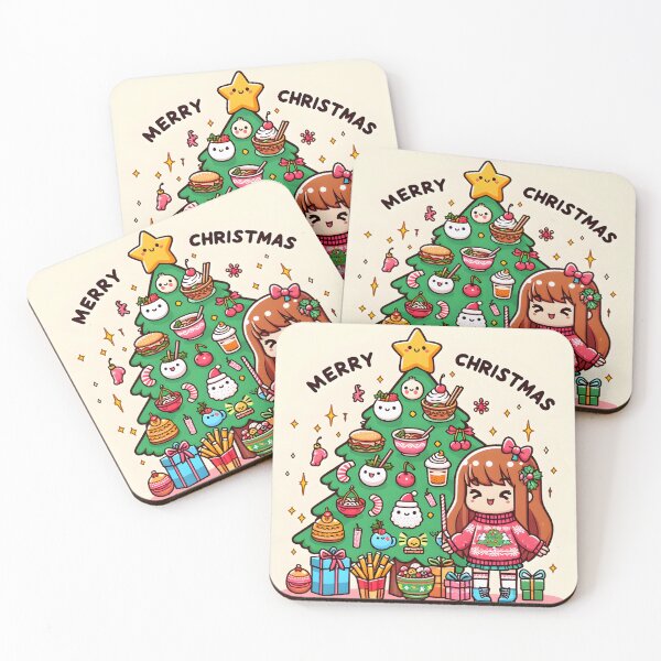 Item preview, Lindo árbol de Navidad de comida japonesa Kawaii con texto "Feliz Navidad" - 1 designed and sold by StellaArtz.