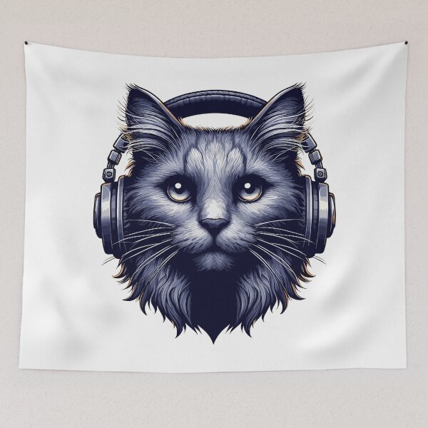 Item preview, Cool Cat Wearing Headphones designed and sold by TomFrontierArt.
