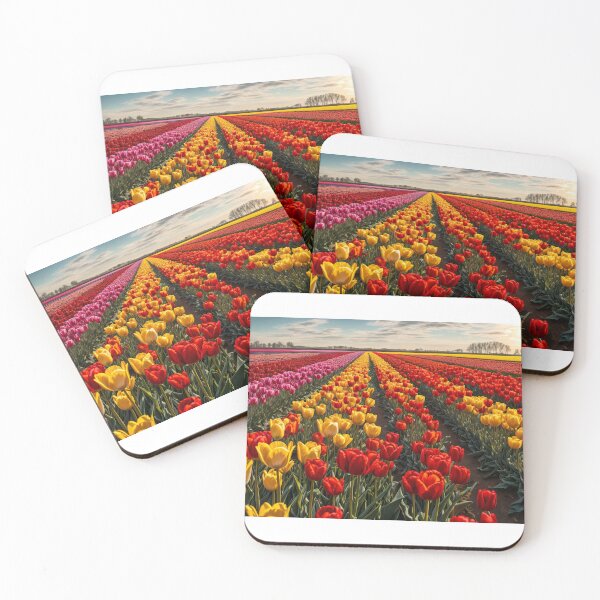 Item preview, Dawn of Spring: Tulip Fields Glow Under Morning Light designed and sold by ArtComixHaven.
