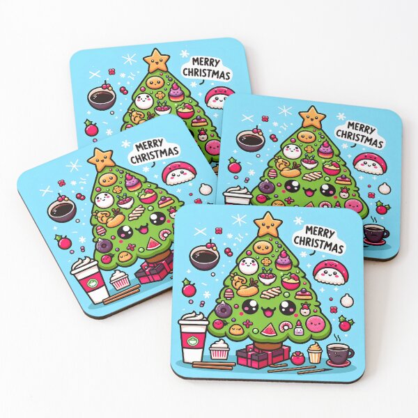 Item preview, Lindo árbol de Navidad de comida japonesa Kawaii con texto "Feliz Navidad" - 4 designed and sold by StellaArtz.