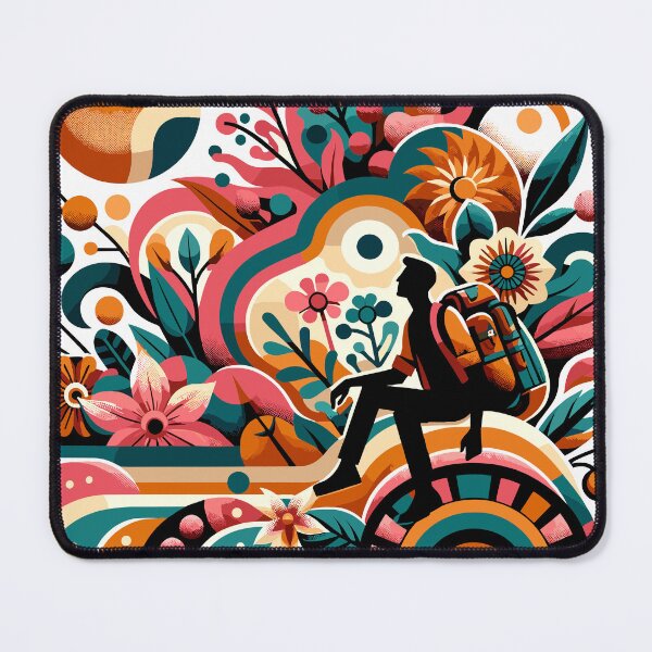 Item preview, Mystic Floral Scene with Trekking Panorama - Backpacker and Stargazer Dream Design designed and sold by Nimira.
