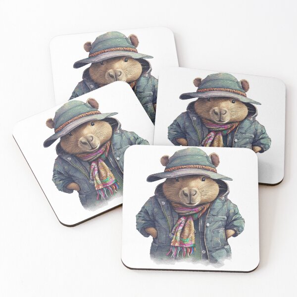 Item preview, capybara wearing a jacket cap and a scarf designed and sold by jnsmerchstore.