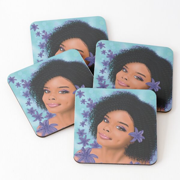 Item preview, Tenesha - Dark Woman, Purple Flowers (portrait), Brown Eyes, Airbrushed Digital Hand Drawing  designed and sold by written4r7.