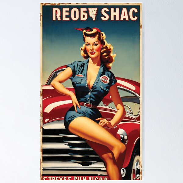 Vintage fishing pin up girl metal sign classic car