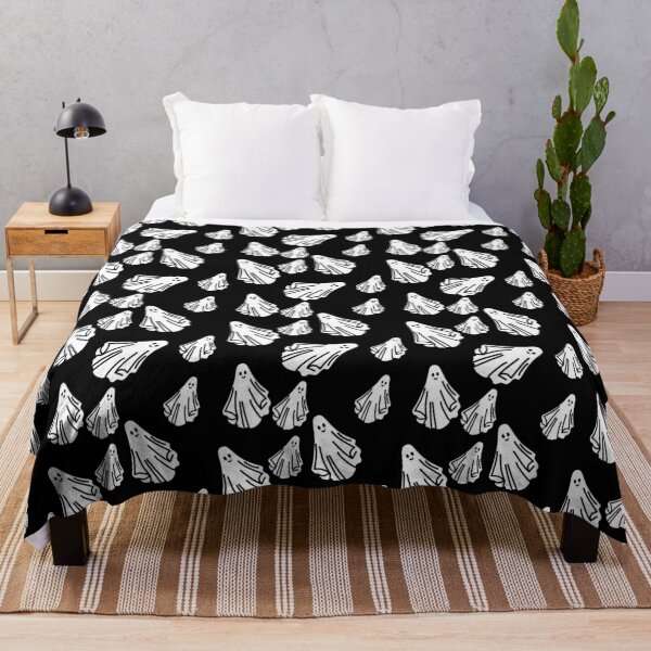 Item preview, Black and White Spooky Ghosts Bed Sheets designed and sold by dottiedigitals.