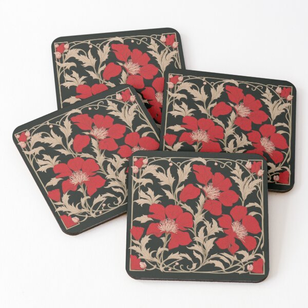 Item preview, Art Nouveau Floral Pattern Collection #1 - Red Bleeding Heart Flowers #50 designed and sold by elektronen.