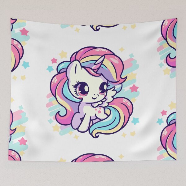 Item preview, Cute little pony with rainbow hair on a colored background designed and sold by hellolen.