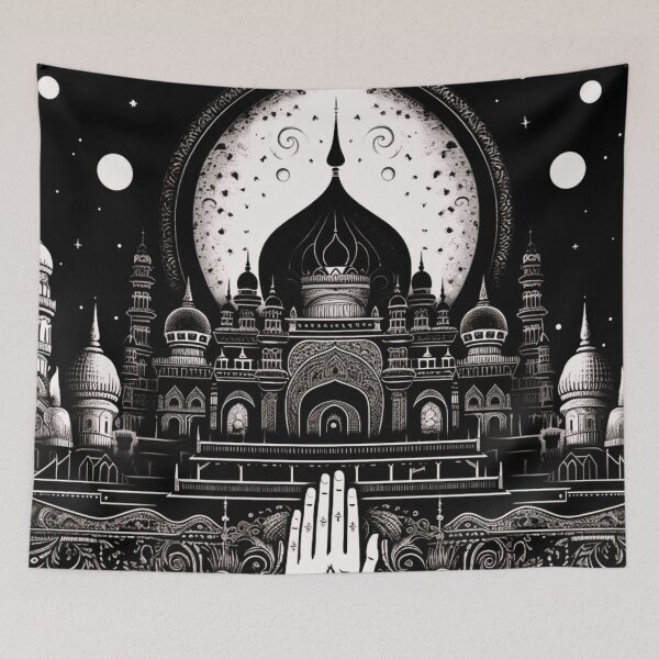 Item preview, Monochrome Serenity: Black and White Mosque Art designed and sold by JojoArtEvo.