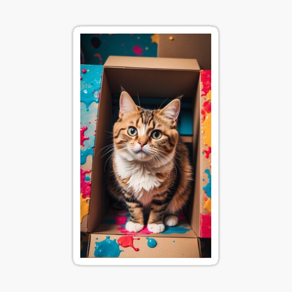 cat outside the box Sticker