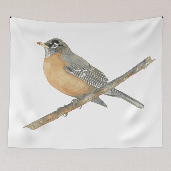 Item preview, American robin watercolor bird portrait designed and sold by L'Atelier Oranjade.