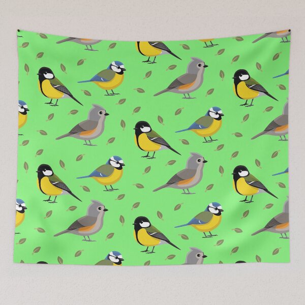Item preview, Cute Bird Tit Titmouse Leaves Pattern designed and sold by SUPERHERON.