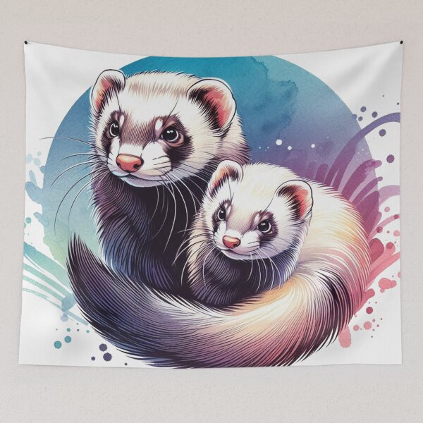 Item preview, "Ferrets: Energetic and social animals" signs held by men and women marching in a city street.:  Watercolor designed and sold by PaintMeWorld.